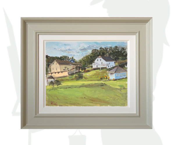 2017-02-Oil-Landscape-Sonia-Roji-Soiranas-Houses-framed background