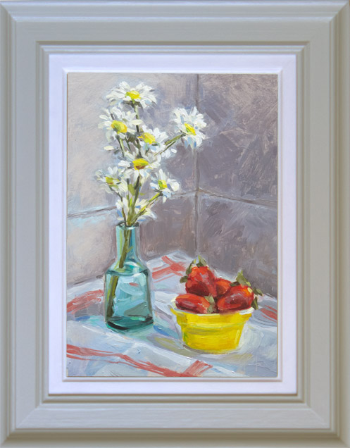 2018-65-Oil-Landscape-Daisies-and-Strawberries-framed