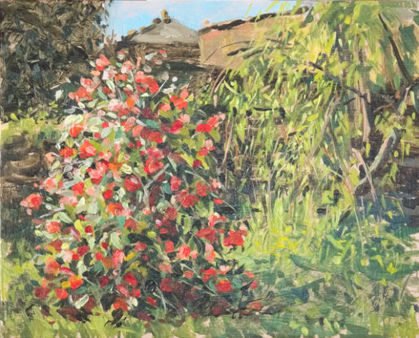 2018-74-Oil-Landscape-The-Patio-of-the-Camellios-and-the-Weeping-Willow