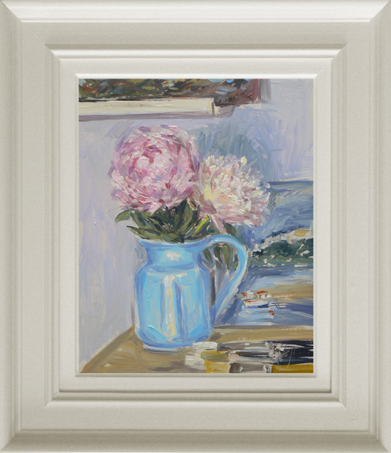 2018-96-Oil-Peonias-in-my-Little-Blue-Jug-framed