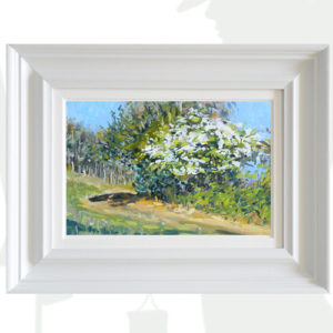 2018-121-Oil-Hawthorn-in-Bloom-framed-background